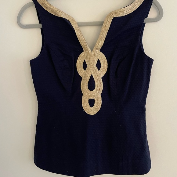 Navy and gold embroidered Lilly Pulitzer top - Picture 1 of 3